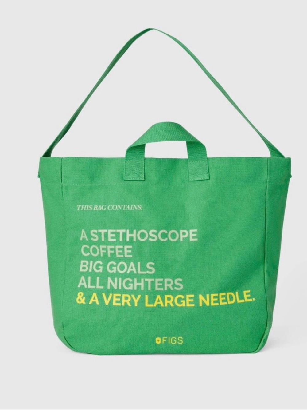Figs Green Tote with Black and Yellow Print